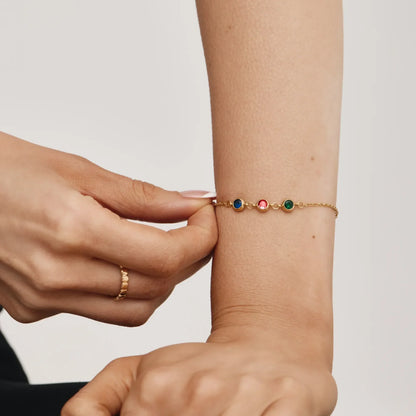 Multi birthstone bracelet close-up gemstone detail — Olivia Jewelry