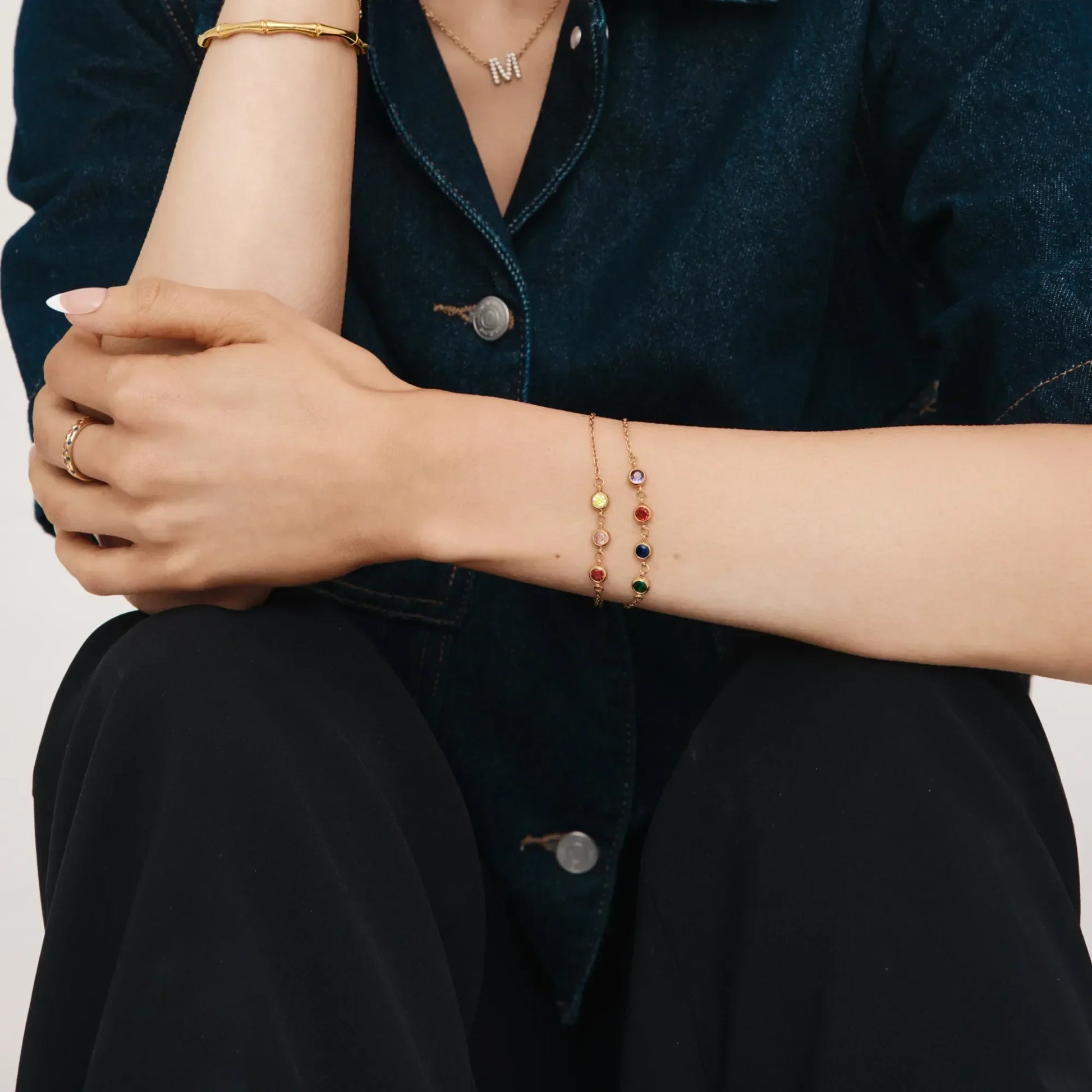 Custom birthstone bracelet flat lay — Olivia Jewelry