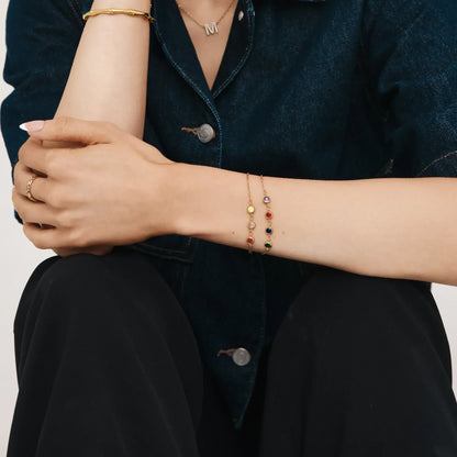 Custom birthstone bracelet flat lay — Olivia Jewelry