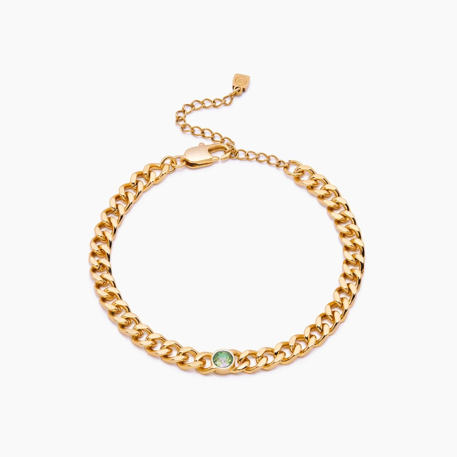 curb-chain-birthstone-bracelet — Gold / Aug-Peridot