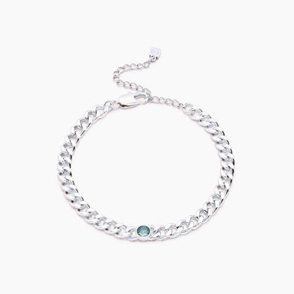 curb-chain-birthstone-bracelet — Silver / May-Emerald