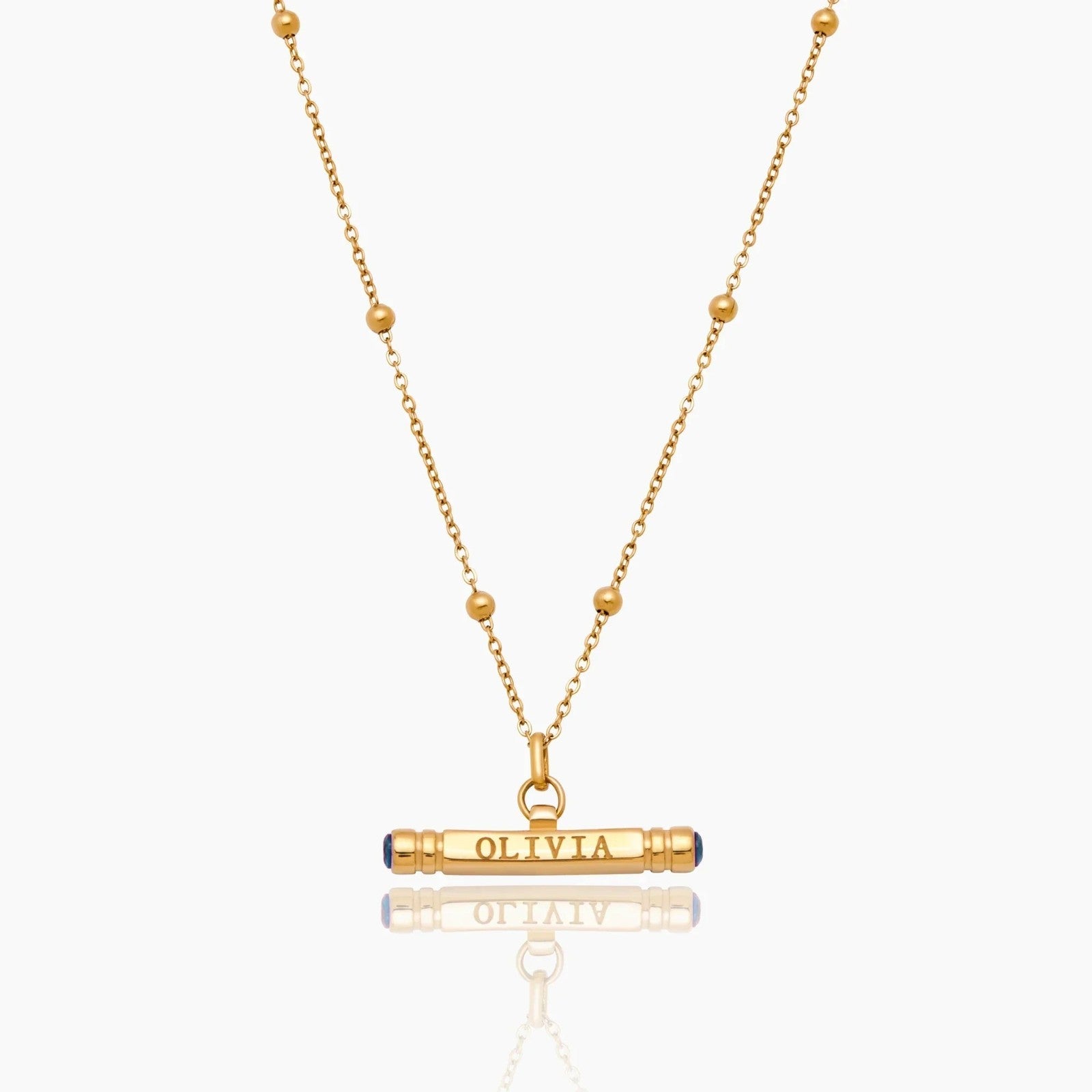 custom-name-birthstone-t-bar-necklace — Gold / Dec-Blue Topaz