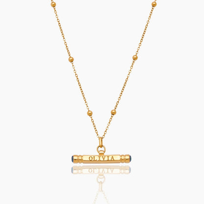 custom-name-birthstone-t-bar-necklace — Gold / Mar-Aquamarine
