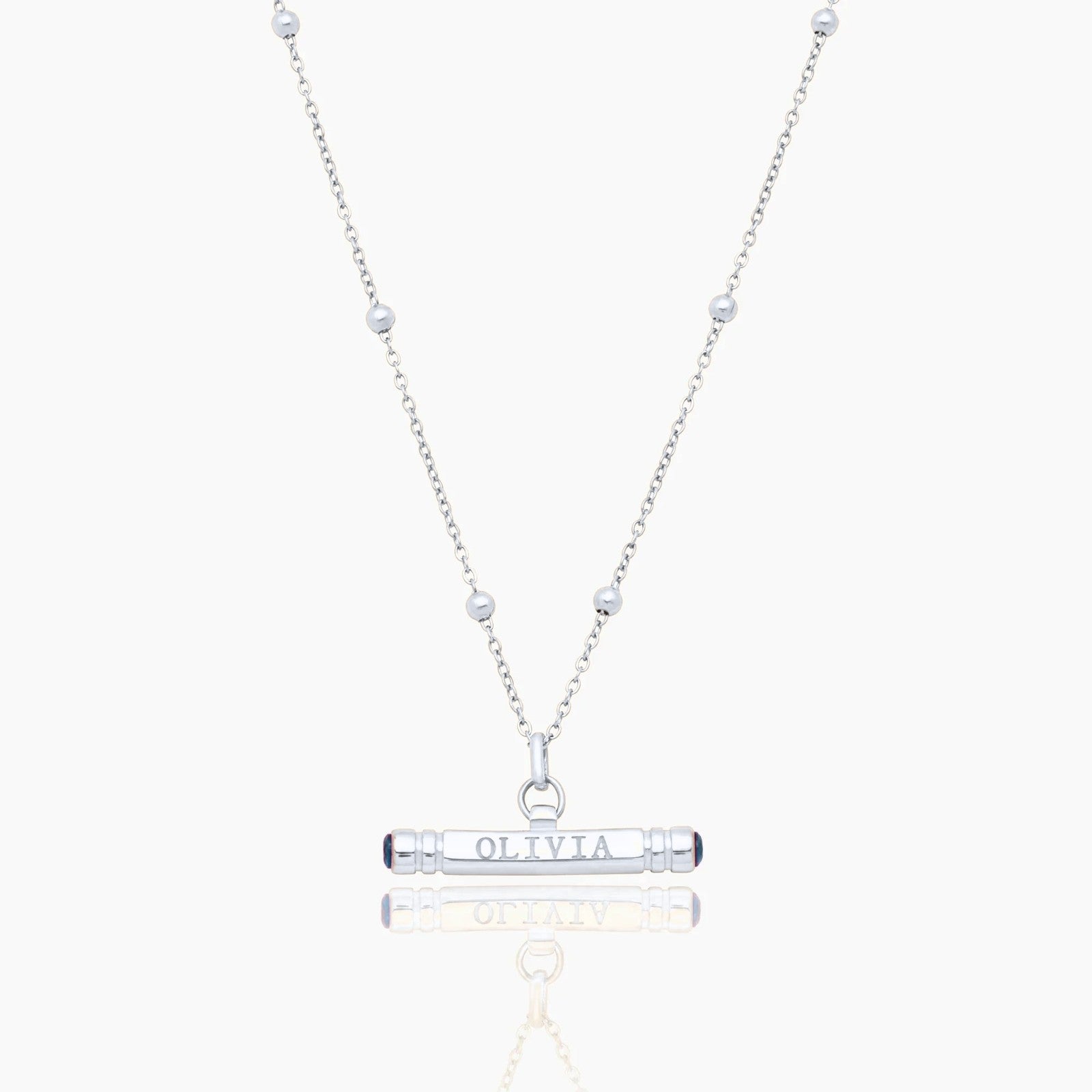 custom-name-birthstone-t-bar-necklace — Silver / Dec-Blue Topaz