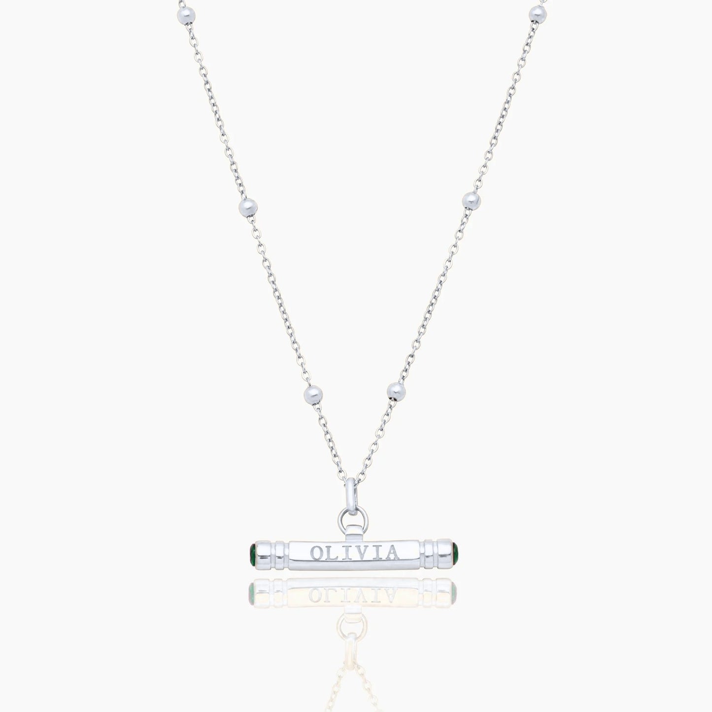 custom-name-birthstone-t-bar-necklace — Silver / May-Emerald