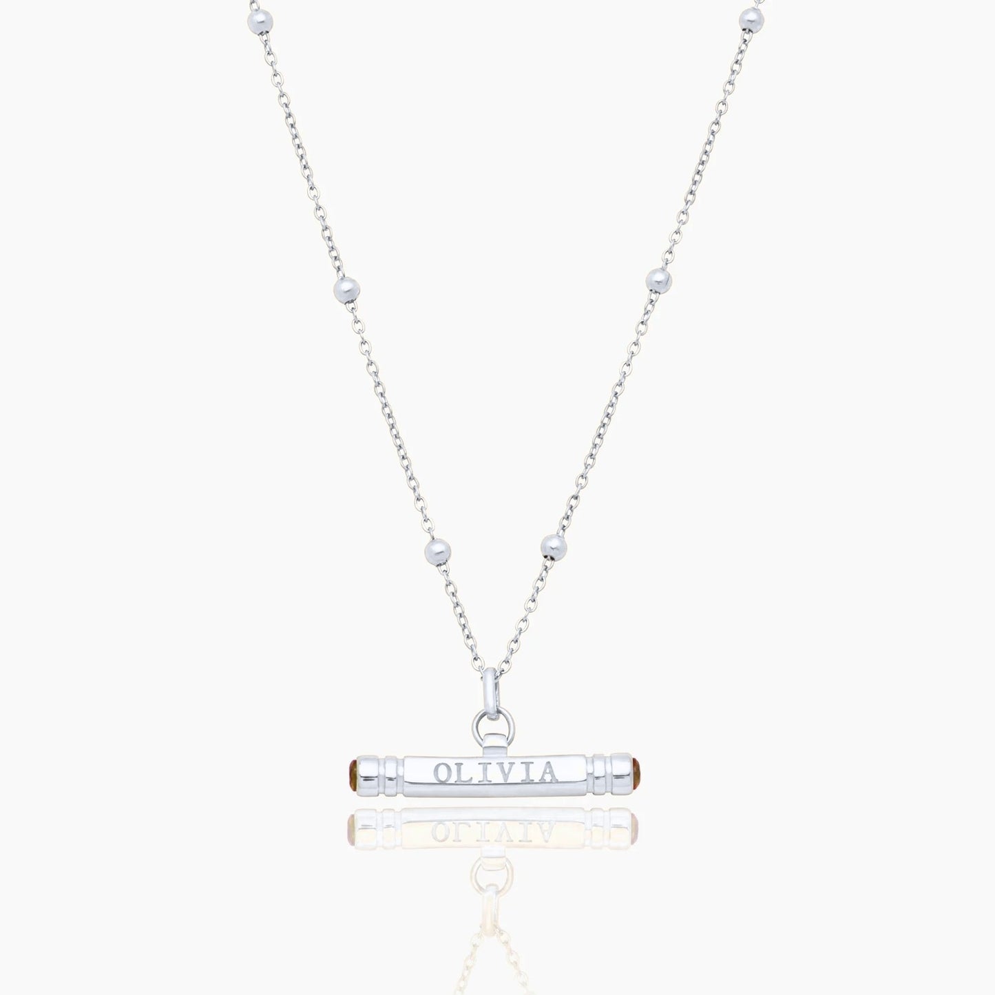 custom-name-birthstone-t-bar-necklace — Silver / Nov-Citrine