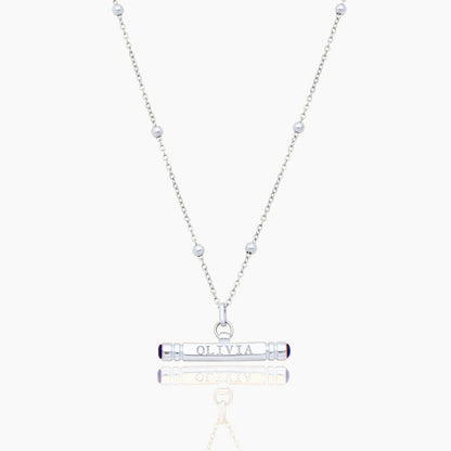 custom-name-birthstone-t-bar-necklace — Silver / Sep-Sapphire