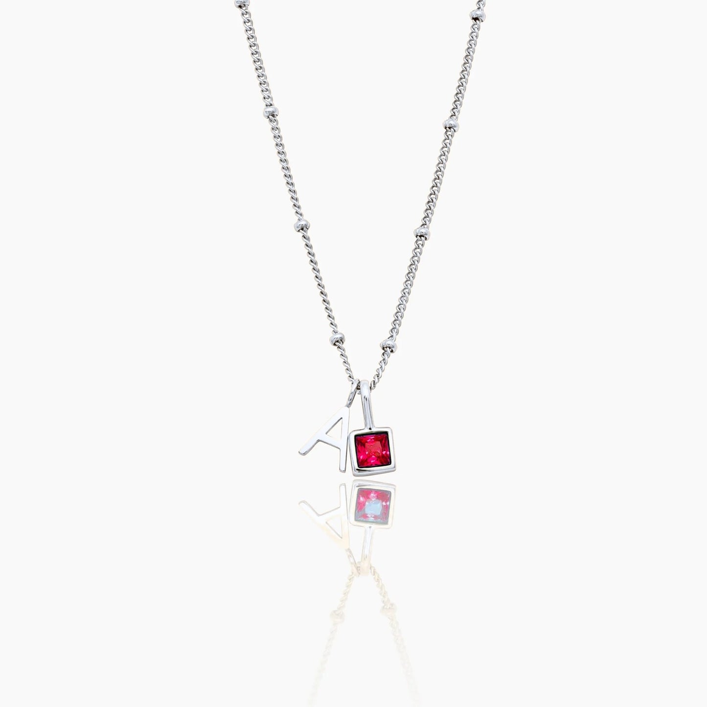 gem-initial-necklace — Silver / July-Ruby