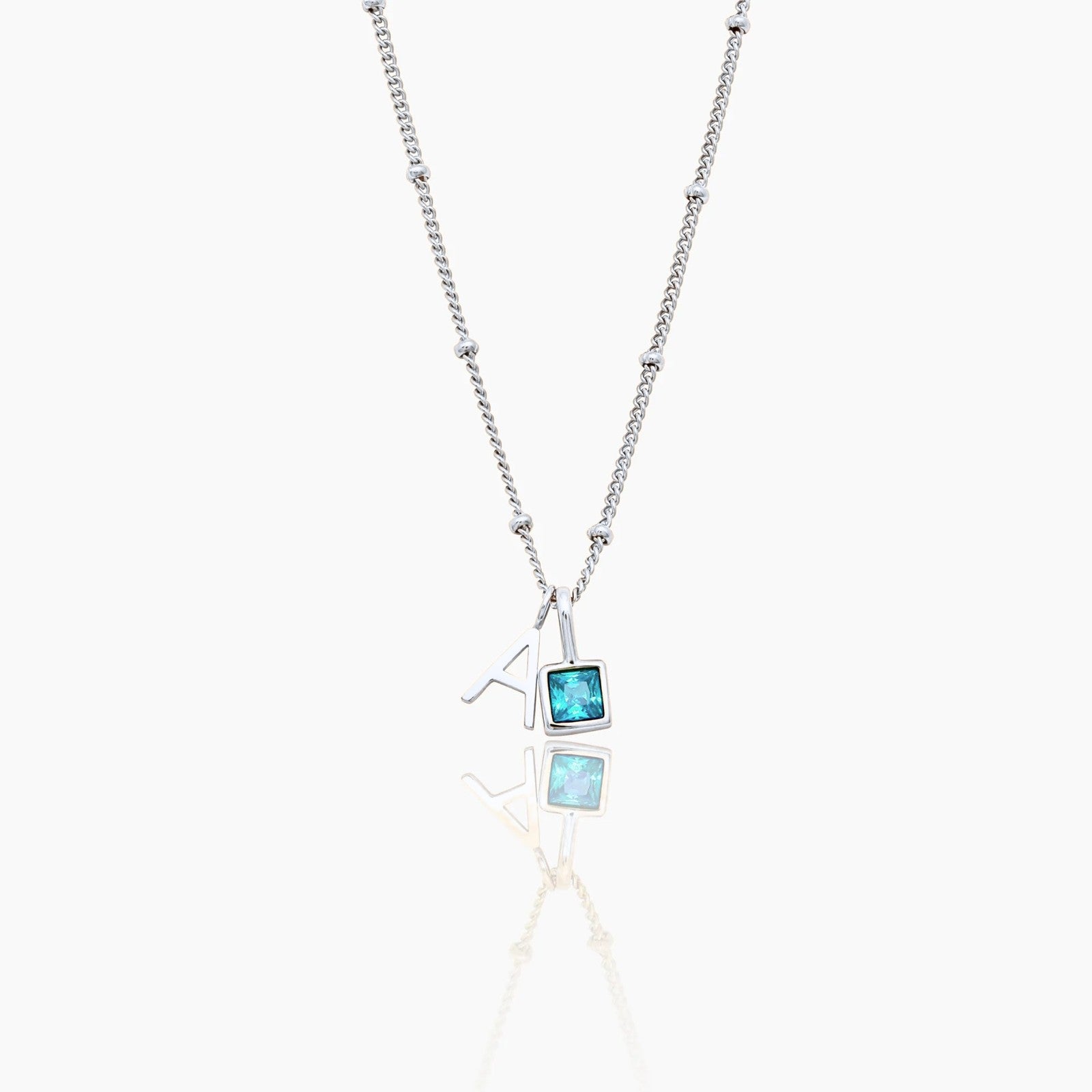 gem-initial-necklace — Silver / Mar-Aquamarine