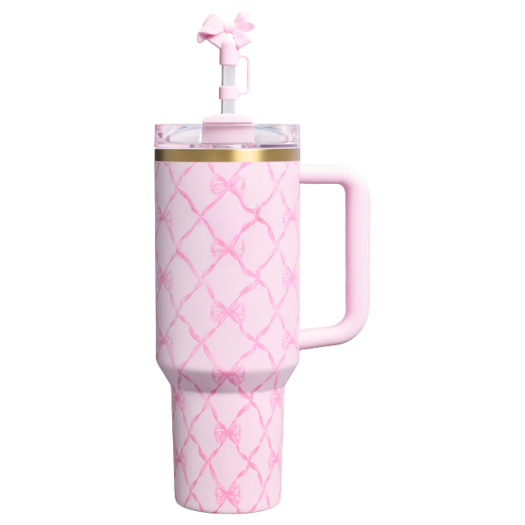40oz Luxury Quencher Tumbler – Pink Bow Edition