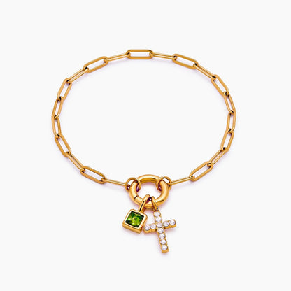 paperclip-cross-charm-bracelet — Gold / Nov-Citrine