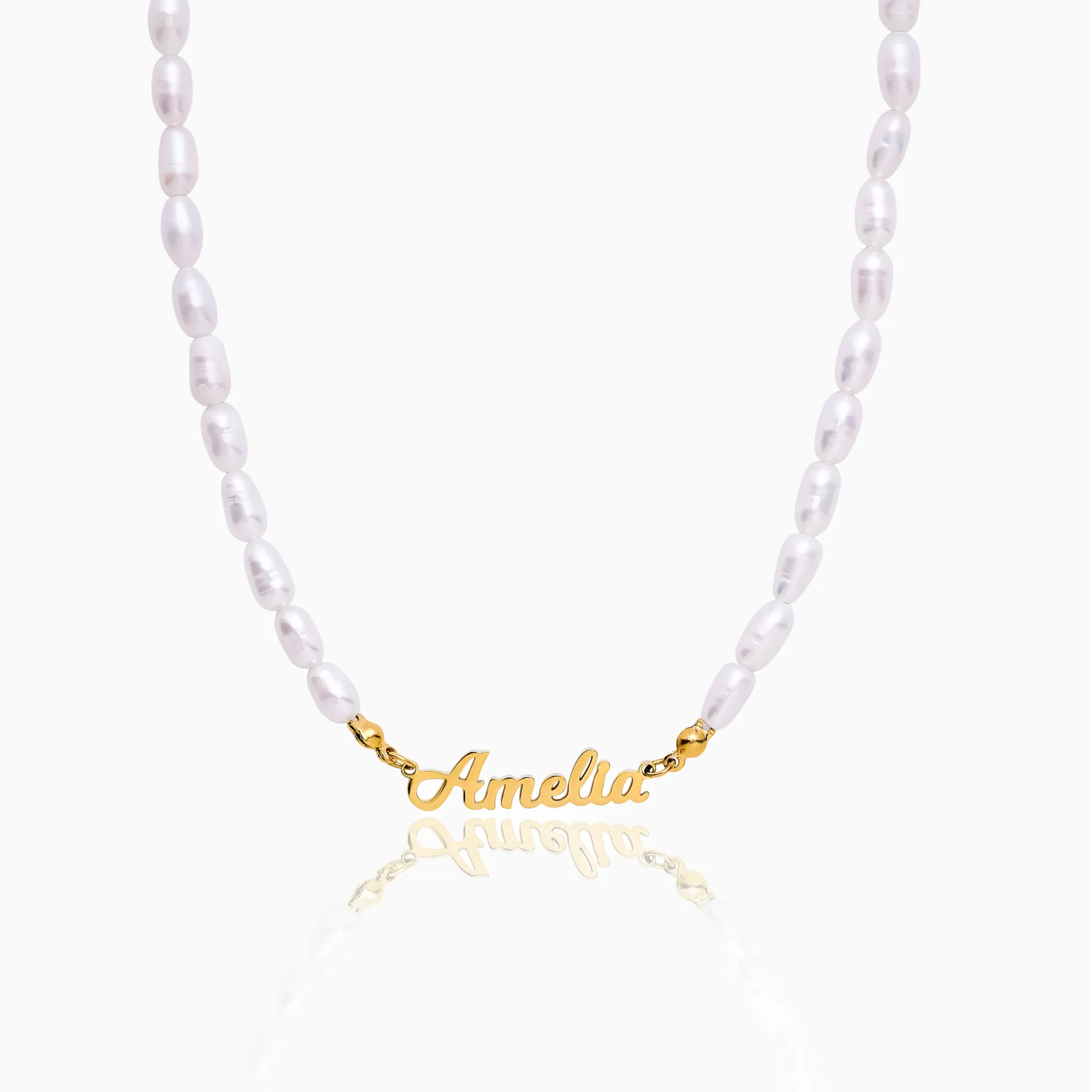 Statement custom name pearl necklace gold — Olivia Jewelry