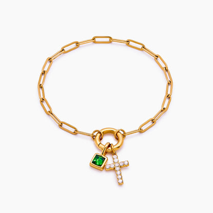 Paperclip cross charm bracelet in gold — Olivia Jewelry
