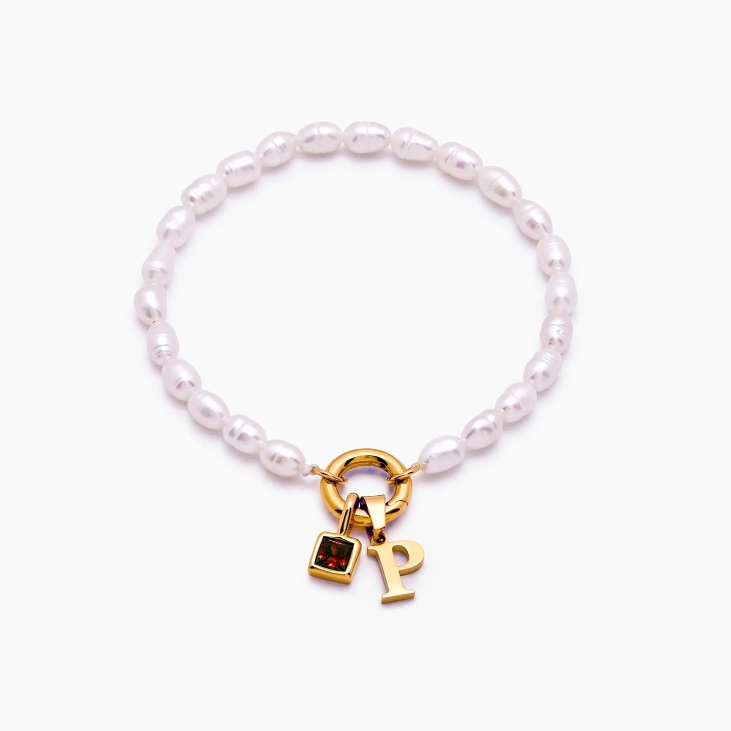 pearl-initial-birthstone-bracelet — Gold / Jan-Garnet