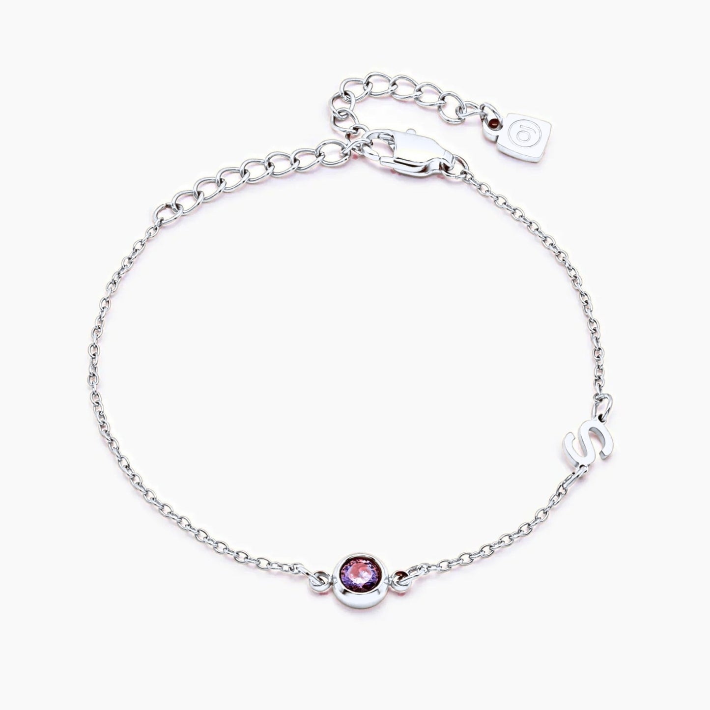 side-set-initial-birthstone-bracelet — Silver / Jan-Garnet