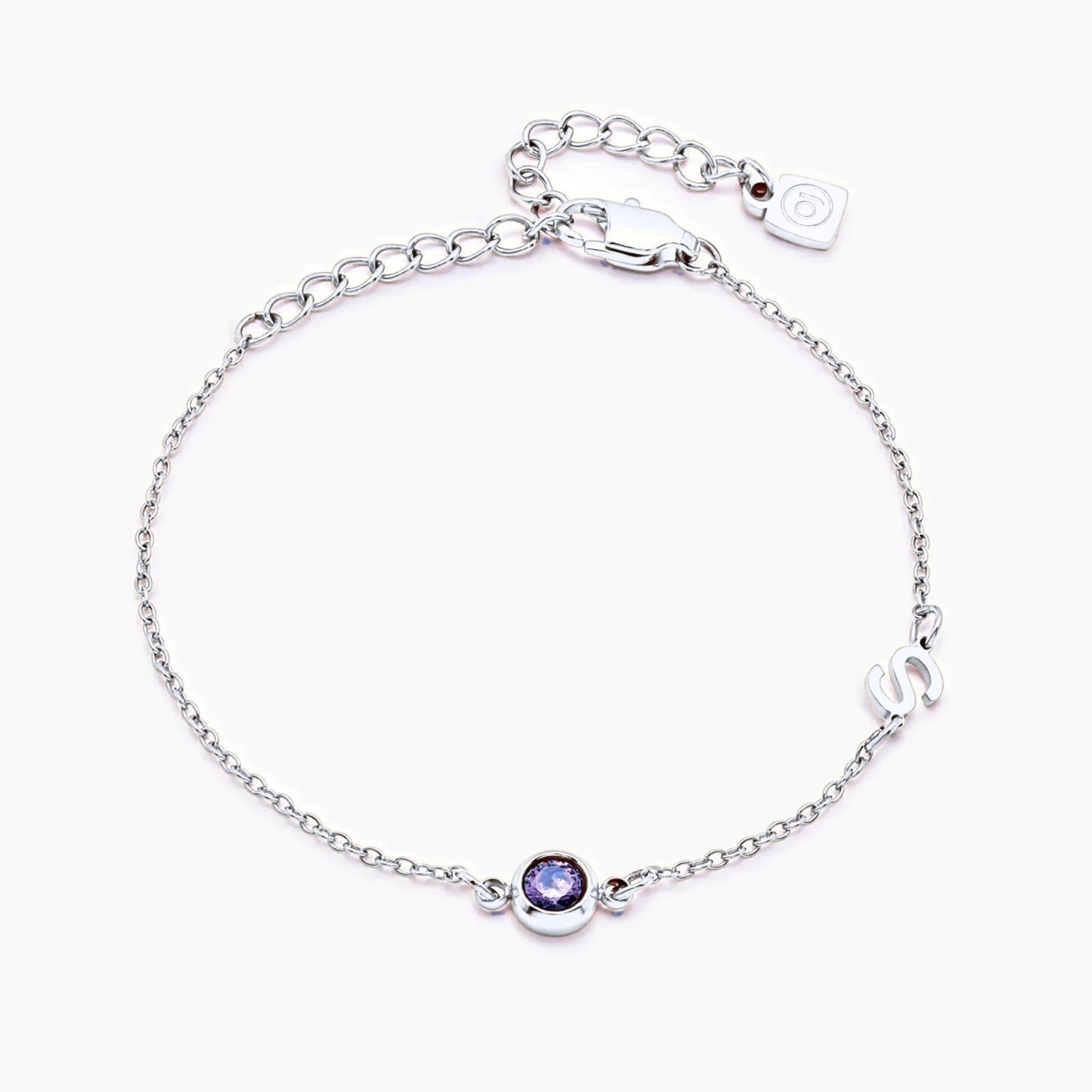 side-set-initial-birthstone-bracelet — Silver / Sep-Sapphire