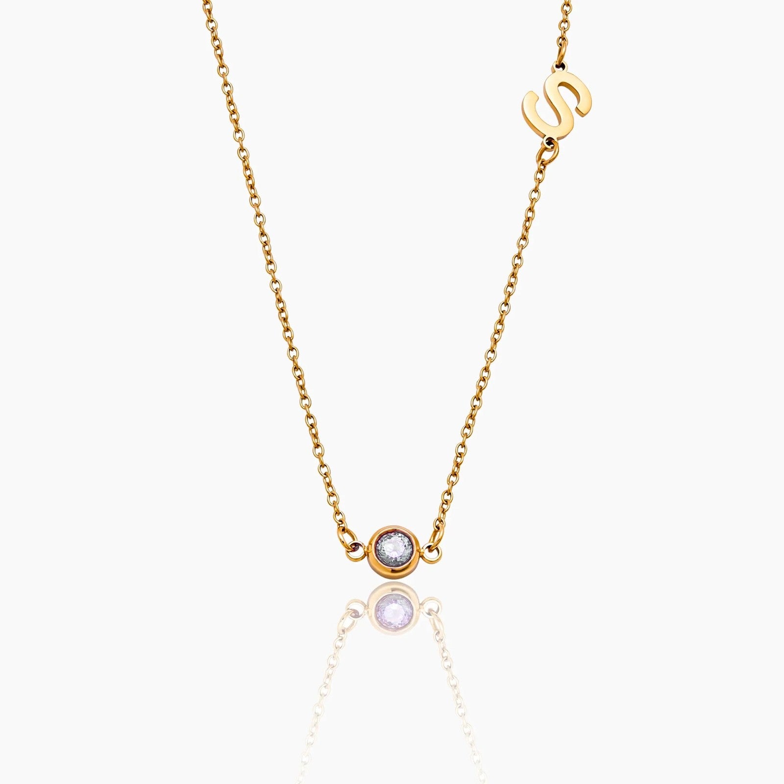 side-set-initial-birthstone-necklace — Gold / Apr-Diamond