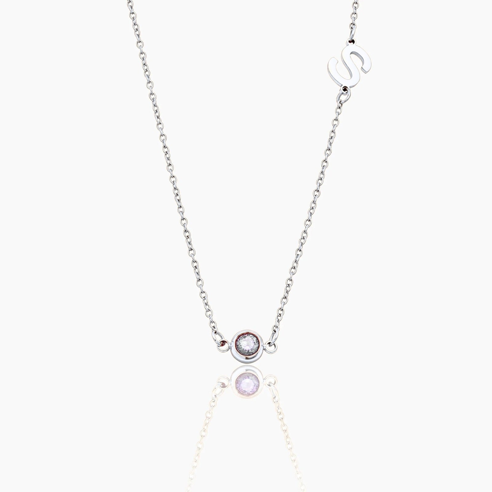 side-set-initial-birthstone-necklace — Silver / Apr-Diamond