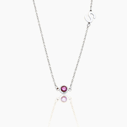 side-set-initial-birthstone-necklace — Silver / Jan-Garnet