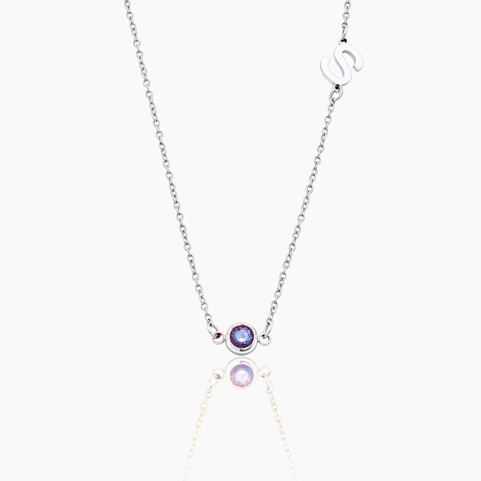side-set-initial-birthstone-necklace — Silver / June-Alexandrite