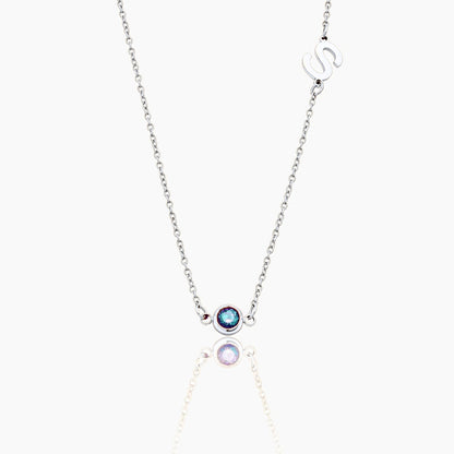 side-set-initial-birthstone-necklace — Silver / Sep-Sapphire